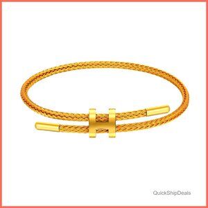 Adjustable Titanium Steel Rope Bracelet with Gold-Plated Buckle Design